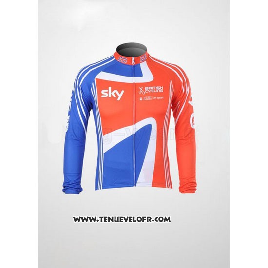 2012 Maillot Ciclismo Sky Champion Regno Unito Orange et Bleu Manches Longues et Cuissard